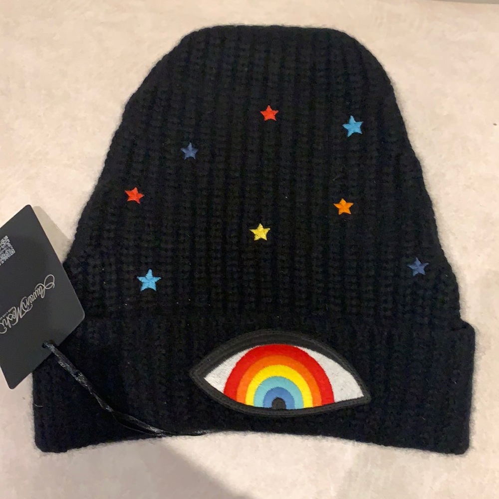 NWT Lauren Moshi cashmere Blix “starry eye “ embroidered slouch beanie . OS